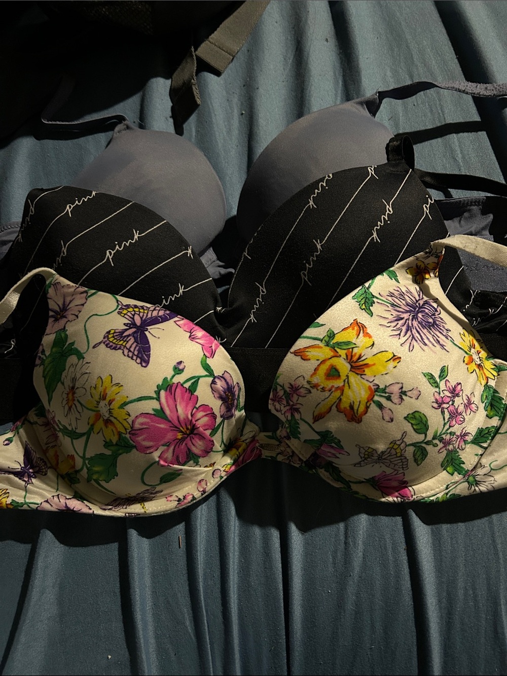 Victoria's Secret Floral Push-Up Bra Set in Black and Cream